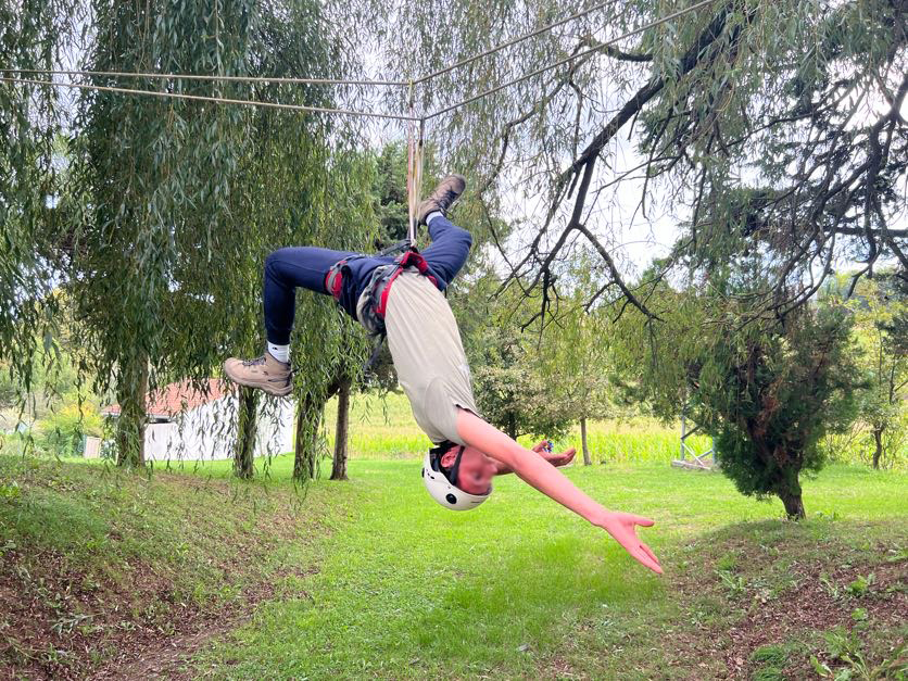 riding on a rope pully